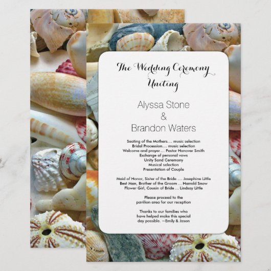 Beachcombers Seashell 5x8 Custom Wedding Programm (Vorne/Hinten)