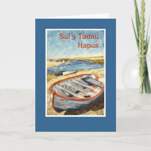 Beached Dinghy Vathers Day Card: Welsh Greeting Karte (Vorderseite)