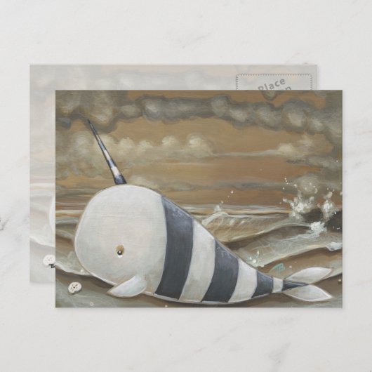 Beached Narwhal Fantasy Art Postcard Postkarte (Vorne/Hinten)