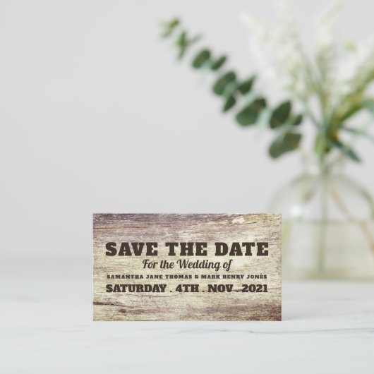 Beached Wood Effect, Save the Date Begleitkarte (Stehend Vorderseite)