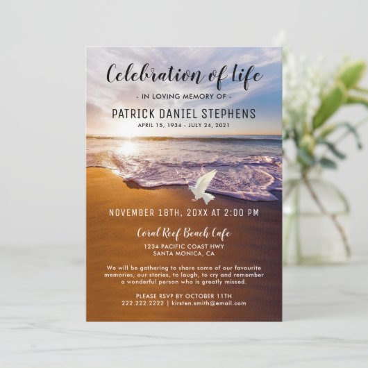 Beachfeier der Beerdigung Einladung (Stehend Vorderseite)