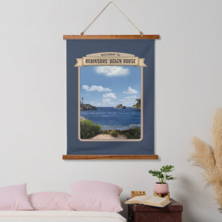 Beachhouse personalisierbare Tapisserien aus Holz Wandteppich Mit Holzrahmen