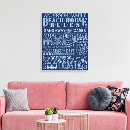 Beachhouse reguliert Blue Custom Family Hütte Sign Leinwanddruck (Insitu (Wohnzimmer))