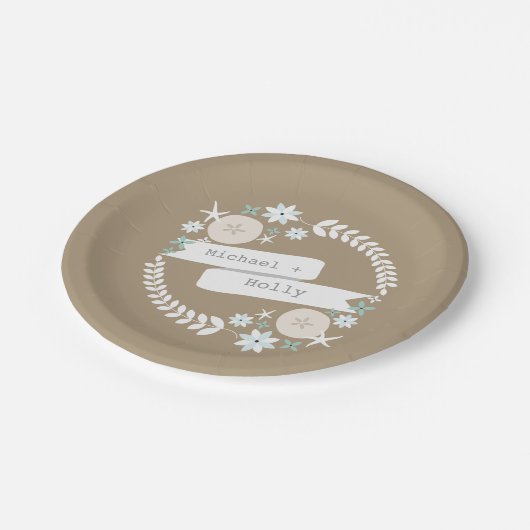 Beachkranznamen Hochzeit Pappteller (Schrägansicht)