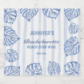 Beachl JUNGGESELLIN Whimsical Blau gestreift Schaumweinetikett (Einzelnes Label)