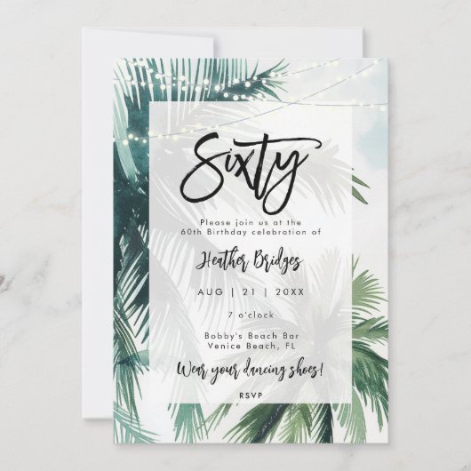 Beachpalmen 60. Geburtstagsparty Einladung (Vorderseite)