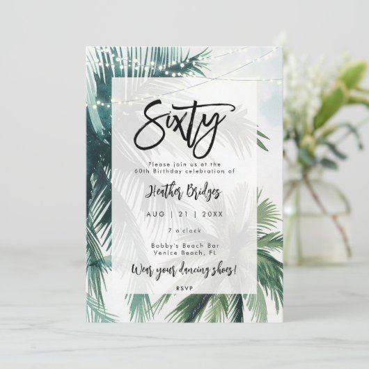 Beachpalmen 60. Geburtstagsparty Einladung (Stehend Vorderseite)