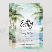 Beachpalmen 80. Geburtstagsparty Einladung (Vorne/Hinten)