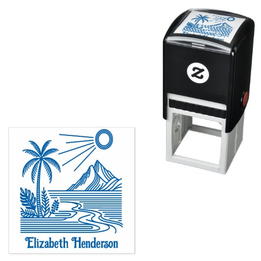 Beachpalmenbaumberg mit optionalem Namen Permastempel (Beispiel)