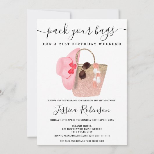 Beachsack Geburtstagsfeiertag Glitzer Einladung (Vorderseite)