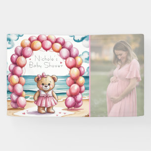 Beachside Bear Balloon Girl Baby Dusche Foto Banner