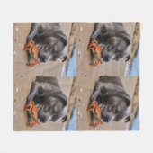 "Beachside Pals: Ein Staffy und sein Krabbenbeglei Fleecedecke (Vorderseite (Horizontal))