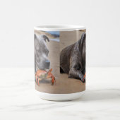"Beachside Pals: Ein Staffy und sein Krabbenbeglei Kaffeetasse (Mittel)