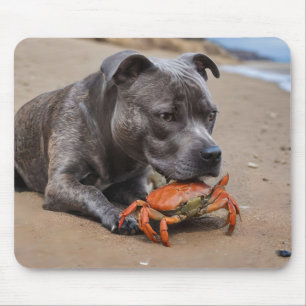 "Beachside Pals: Ein Staffy und sein Krabbenbeglei Mousepad