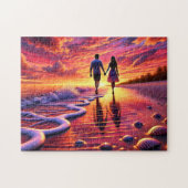 Beachside Romance Couple Sunset Walk By the Sea Puzzle (Horizontal)