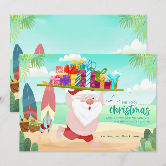 Beachside Santa Weihnachtskarte Feiertagskarte (Vorne/Hinten)