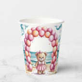 Beachside Teddy Bear Balloon Girl Baby Dusche Pappbecher (Rückseite)