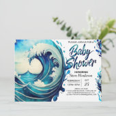 Beachside Waves Chic Baby Dusche Einladung (Stehend Vorderseite)