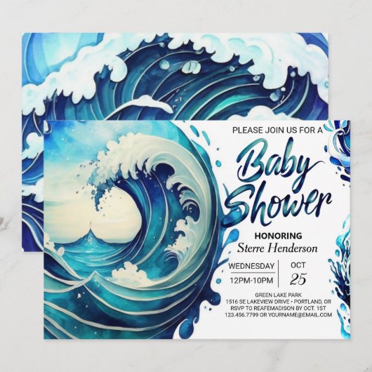 Beachside Waves Chic Baby Dusche Einladung (Vorne/Hinten)