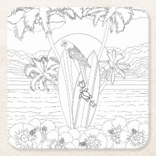 Beachsurfboards Erwachsene Farbpapier Untersetzer