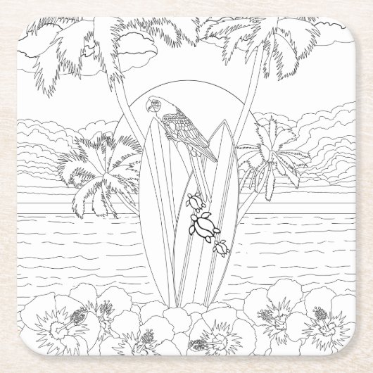 Beachsurfboards Erwachsene Farbpapier Untersetzer (Vorderseite)