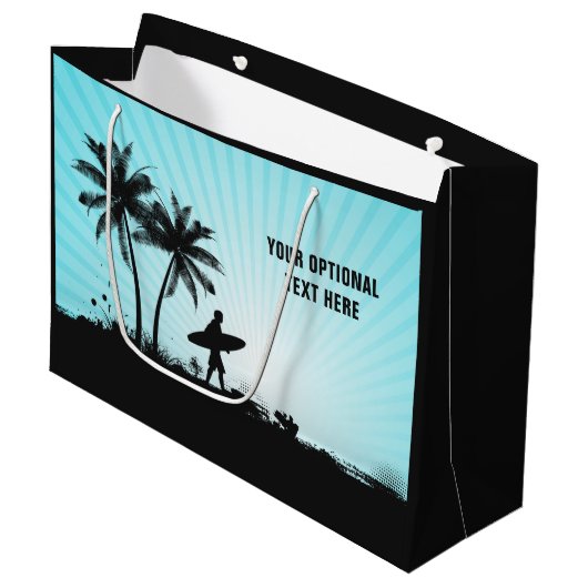 Beachsurfer Sondertext Große Geschenktasche Geschenktüte (Vorderseite Schrägansicht)