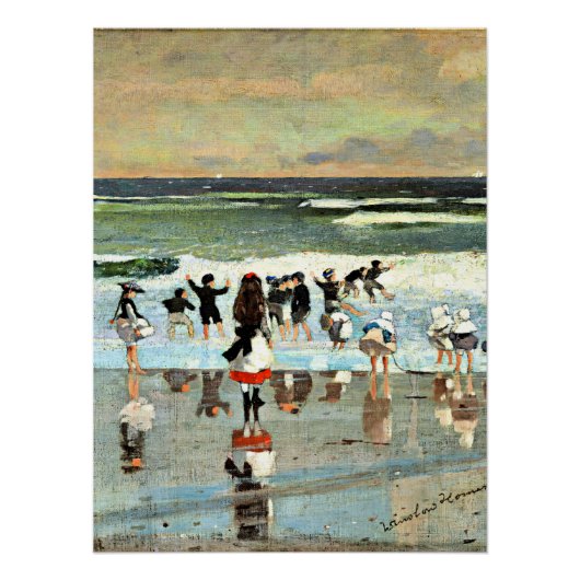 Beachszene, Vintage Malerei mit Kunstwerken Poster (Vorderseite)