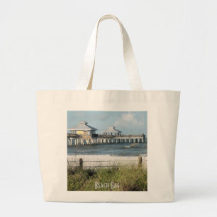 Beachtasche mit Beachszene und Angeldock Jumbo Stoffbeutel