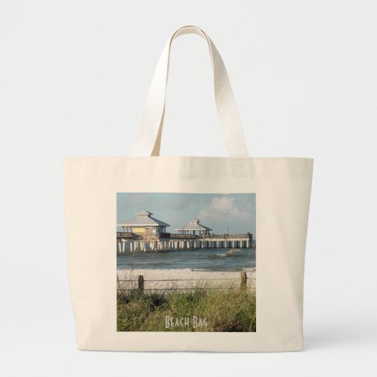 Beachtasche mit Beachszene und Angeldock Jumbo Stoffbeutel (Vorne)