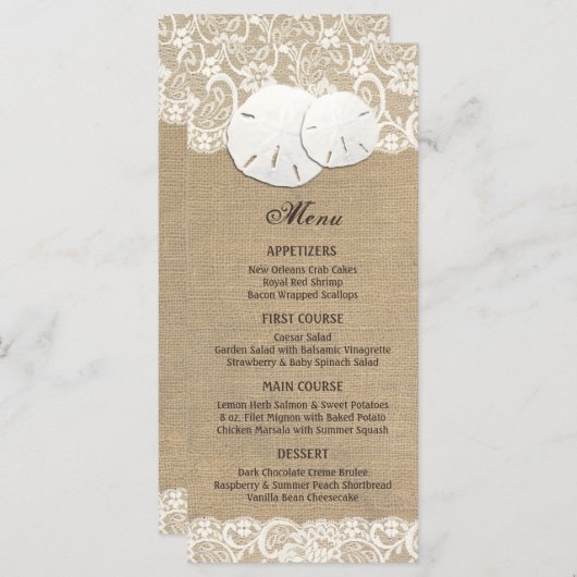 Beachte Rustikale Warme Burlap Lace Karte (Vorne/Hinten)