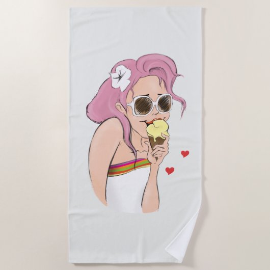 Beachtowel Mode-Illustrations-Mädchen-Sommer-Eis Strandtuch (Vorderseite)