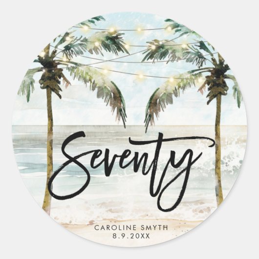 Beachtropalmen 70. Geburtstagsaufkleber Runder Aufkleber (Vorderseite)