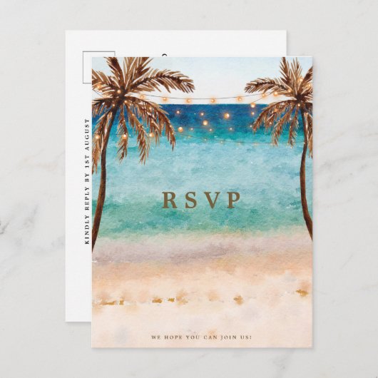 Beachtropische Hochzeit Rsvp Postkarte (Vorne/Hinten)