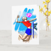 Beachvolleyball Girl Grußkarte Karte (Gelbe Blume)