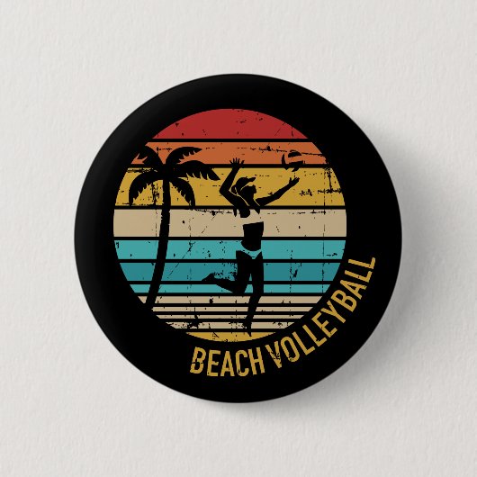 Beachvolleyball Vintages Retro Button (Vorderseite)