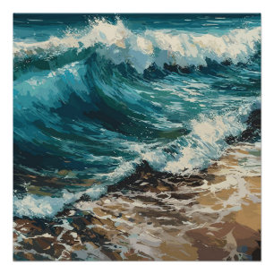 Beachwaves und Sandmalerei Poster