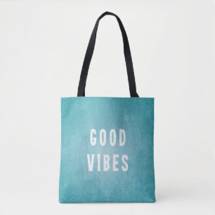 Beachy Aqua Blau/Grün gestört Print Good Vibes Tasche