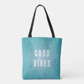 Beachy Aqua Blau/Grün gestört Print Good Vibes Tasche (Rückseite)