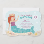 Beachy Birthday Mermaid Einladung Lila Aquamarin (Vorderseite)