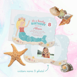 Beachy Birthday Mermaid Einladung Peach Aquamarin