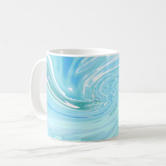 Beachy Blue Abstrakt Acrylic Pour Kaffeetasse (Vorderseite Links)