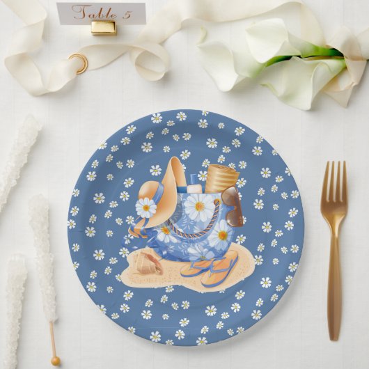 Beachy Blue Daisy Pappteller (Hochzeit)