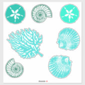 Beachy Blue Sand Dollar and Seashells Set Aufkleber (Blatt)