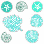 Beachy Blue Sand Dollar and Seashells Set Aufkleber (Vorderseite)