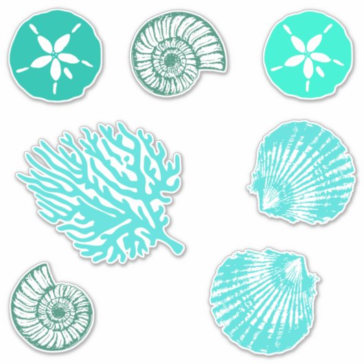Beachy Blue Sand Dollar and Seashells Set Aufkleber (Vorderseite)