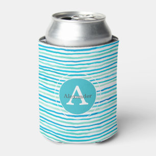 Beachy Blue Stripes Monogramm Personalisiert Dosenkühler