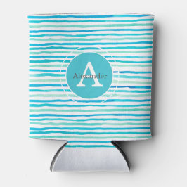 Beachy Blue Stripes Monogramm Personalisiert Dosenkühler