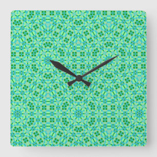 Beachy Blue und Green Mosaics Quadratische Wanduhr