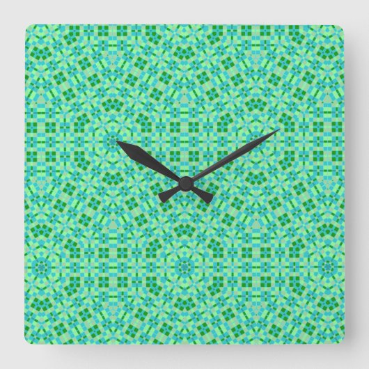 Beachy Blue und Green Mosaics Quadratische Wanduhr (Vorderseite)