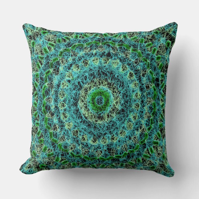 Beachy Blue und Green Spiderweb Kissen (Vorderseite)